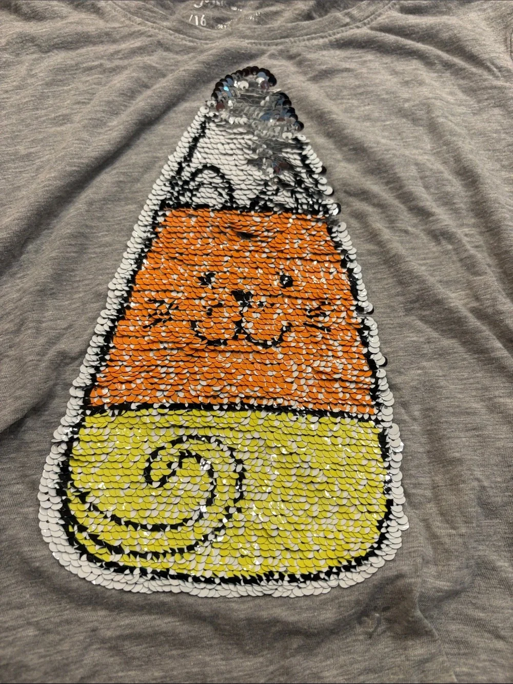 Justice Gray Short-Sleeve Tee with Sequin Candy Corn Graphic